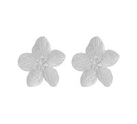 QKEPCY Pendientes Flor Grande Texturizados Joyas Elegantes Accesorios Mujer Aretes Botón Naturales Complementos Femeninos (Plata)