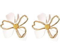QKEPCY Pendientes Flor Margarita Pétalos Acrílicos Contorno Dorado Joyería Elegante Accesorios Mujer