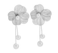 QKEPCY Pendientes Flor Texturizada Cascada Perlas Elegantes Adornos Orejas Mujer Accesorios Joyas Artesanales (Plata)