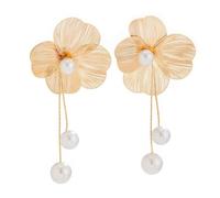 QKEPCY Pendientes Flor Texturizada Cascada Perlas Elegantes Adornos Orejas Mujer Accesorios Joyas Artesanales (Oro)
