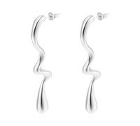 QKEPCY Pendientes Geométricos Minimalistas Asimétricos Lágrima Plata Elegantes Aretes Mujer Joyería Contemporánea (Plata 2)