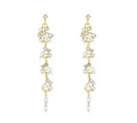 QKEPCY Pendientes Largos Cascada Cristal Brillante Colgantes Elegantes Joyería Nupcial Ceremonia Mujer Accesorios Decorativos (Oro)