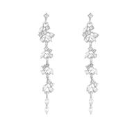 QKEPCY Pendientes Largos Cascada Cristal Brillante Colgantes Elegantes Joyería Nupcial Ceremonia Mujer Accesorios Decorativos (Plata)