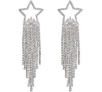 QKEPCY Pendientes Largos Estrella Cascada Brillantes Colgantes Elegantes Joyas Mujer Accesorios Decorativos Cristal Resplandeciente Complementos Femeninos