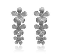 QKEPCY Pendientes Largos Florales Cascada Triple Colgantes Elegantes Joyería Mujer Accesorios Decorativos (Plata)