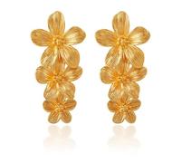 QKEPCY Pendientes Largos Florales Cascada Triple Colgantes Elegantes Joyería Mujer Accesorios Decorativos (Oro)