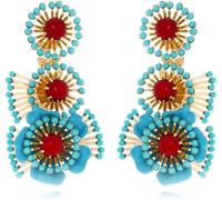 QKEPCY Pendientes Largos Forma Floral Multicapa Estilo Bohemio Artesanales Adornos Mujer Elegantes Joyas Decorativas