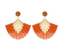 QKEPCY Pendientes Mujer de Borla Larga en Forma de Abanico Estilo Multicolor Bohemio Vintage Bañados en Oro Hipoalergénicos Regalos Joyas Joyeria Fiesta para Mujeres Niñas