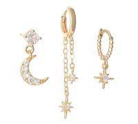 QKEPCY Pendientes Mujer Estrella y Luna Colgante Pendiente Cartilago Ideal para Llevar Diario de Fiesta(Oro)