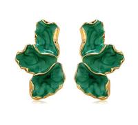 QKEPCY Pendientes Pétalos Esmaltados Elegantes Bordes Dorados Joyería Femenina Diseño Floral Accesorios Estilo Minimalista （Verde）