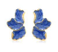 QKEPCY Pendientes Pétalos Esmaltados Elegantes Bordes Dorados Joyería Femenina Diseño Floral Accesorios Estilo Minimalista (Azul)
