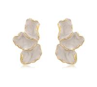 QKEPCY Pendientes Pétalos Esmaltados Elegantes Bordes Dorados Joyería Femenina Diseño Floral Accesorios Estilo Minimalista (Blanco)