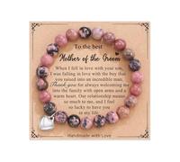 QKEPCY Pulsera Elástica Corazón Piedra Natural Rodocrosita Cuentas Redondas Joya Artesanal Mujer