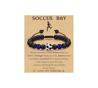 QKEPCY Pulsera Futbol Ojo Tigre Amuleto Ajustable Cuentas Negras Brazalete Deportivo Balón Piedra Natural Hombre
