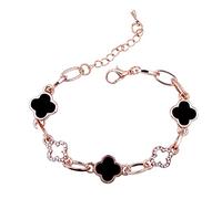 QKEPCY Pulsera para Mujeres Diseño de Trébol de Cuatro Hojas con Cadena de Extensión Pulsera Ajustable Amuleto de la Suerte Trae Felicidad y Esperanza Regalos para Mujeres y Niñas (Negro)