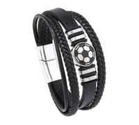QKEPCY Pulsera Trenzada Cuero Balón Fútbol Cierre Magnético Acero Inoxidable Brazalete Ajustable Hombre Mujer Unisex Deportes