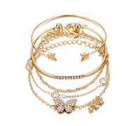 QKEPCY Pulseras Mariposa Estrella Conjunto Brazaletes Cadena Cristales Ajustables Muñeca Joyería Femenina