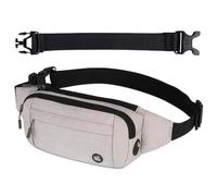 QKEPCY Riñonera Mujer Hombre con Conector para Auriculares y 4 Bolsillos con Cremallera Cinturón Ajustable Bolsa(Gris)