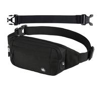 QKEPCY Riñonera Mujer Hombre con Conector para Auriculares y 4 Bolsillos con Cremallera Cinturón Ajustable Bolsa(Negro)