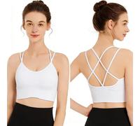QKEPCY Sujetador Deportivo para Mujer, Sujetador de Alto Impacto a Prueba de Cqueho Sujetador Deportivo de Espalda Cruzad Ropa Interior sin Aros Fitness Yoga (Blanco XL)