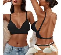 QKEPCY Sujetador Espalda Descubierta Push Up para Mujer Cómodo Sujetador con Multi-Wear Tirantes Regulables sin Espalda Básico Bralette Escote V Profundo Sujetador con Relleno
