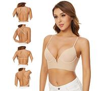 QKEPCY Sujetador para Mujer Sujetador Sin Aros Push-up con Tirantes Multiposición Sujetador Básico con Aros Escote Profundo Sujetador en Forma de V Confort (32/70AB)