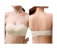QKEPCY Sujetador sin Tirantes Push Up Comodos Brasier Costuras con Relleno Baja Invisible Espalda Sujetadores Multi Wear Transparente Tirantes Regulables para Vestido y Boda(Beige XL)