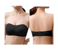 QKEPCY Sujetador sin Tirantes Push Up Comodos Brasier Costuras con Relleno Baja Invisible Espalda Sujetadores Multi Wear Transparente Tirantes Regulables para Vestido y Boda(Black XL)