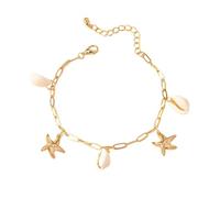 QKEPCY Tobilleras de Conchas para Mujer Niña Tobillera Concha Natural con Colgante Estrella de Mar Ajustable Accesorios Joyería Verano Hawaiian Playa