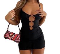 QKEPCY Vestido de Fiesta para Mujer Sexy Midi Hollow Bodycon Sin Mangas y Tirantes Elegante Verano para Cóctel Clubwear Dress (M)