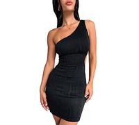 QKEPCY Vestido de un Hombro Mujer Asimétrico Acanalado Elegante Vestidos Fiesta Corto Ajustado Sexy Coctel Verano Vestir Ropa Noche Ceremonia Celebración