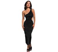 QKEPCY Vestido de un Hombro Mujer Asimétrico Elegante Vestidos Fiesta Corte Lateral Bodycon Largo Sexy Vestido Coctel Ceremonia Ajustado Evento Formal Noche