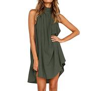 QKEPCY Vestido Elegante Mujer Vestido Sin Mangas Vestido Corta Casual Gasa Top Cuello Redondo Blusa Informal Casual Dress (Verde L)