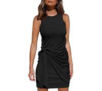 QKEPCY Vestido sin Mangas Mujer Drapeado Elegante Verano Fiesta Coctel Casual Vestidos Corto Ajustado Cuello Redondo Ropa Vestir Noche Ceremonia