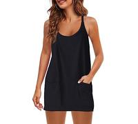 QKEPCY Vestido Tirantes Mujer Verano Mini Vestidos de Fiesta Elegante Corto Casual con Bolsillos Mono Suelto Vestidos Coctel para Mujer Ropa Verano Vestir
