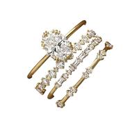 QKEPCY XFSRG 4 Piezas Conjunto Anillos Elegantes Cristal Brillante Ovalado Circonita Ajustables Apilables Bañados Oro