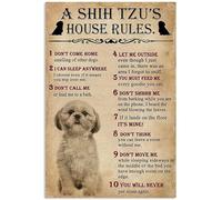 QKIODS Señales de metal de aluminio Vintage A Shih Tzu House Reglas para bares Club Restaurantes Cafés Pubs 8x12 pulgadas