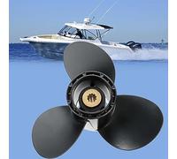 Qklyxr 58100-93743-019 Hélice fueraborda de aluminio for barco, for Suzuki, 9,9-15Hp 1/4 X 11 Aleación Negro 3 cuchillas 10 dientes estriados Reemplazo de hélice de barco