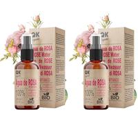 QKnatur - Agua de Rosas de Damasco Orgánica 100ml - Tónico facial 100% Puro y Natural - Rostro, Contorno de Ojos, Cuerpo, Cabello - Botella de Vidrio con Spray (Paquete de 2)
