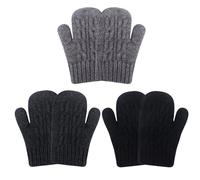 QKURT 3 pares de mitones para niños pequeños, guantes de invierno cálidos con dedos completos, forrados con forro polar, mitones térmicos, guantes mágicos unisex para bebés y niños de 1 a 5 años