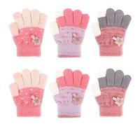 QKURT 3 pares Guantes mágicos para niños, guantes calientes para niños pequeños Guantes de dedo completo de buen estiramiento para niños con un nuevo patrón de estrellas durante 1-5 años Niñas Niños