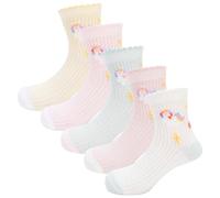 QKURT 5 Pares de Calcetines para Niñas, Calcetines Finos de Malla de Verano de Algodón para Uso Diario en la Escuela con un Bonito Patrón de Unicornio para Niños Pequeños de 3 a 12 Años