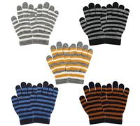 QKURT 5 pares de guantes mágicos de invierno para niños, guantes cálidos elásticos para niños, guantes de punto unisex, mitones cálidos con dedos completos para niñas y niños de 6 a 12 años
