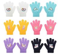 QKURT 6 Pares de Guantes de Magia para Niños, Mitones de Invierno de Punto Unisex Cálidos y Coloridos Con Dedos Completos, Patrón de Unicornio para Cumpleaños y Navidad