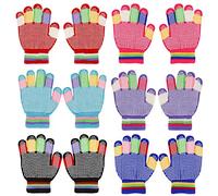 QKURT 6 pares de guantes de punto antideslizantes para niños, guantes elásticos cálidos de invierno, mitones elásticos unisex para niños y niñas de 5 a 8 años
