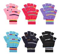QKURT 6 Pares Niños Guantes sin Dedos, Guantes de Medio Dedo para niños Guante mágico elástico Guantes de Punto cálido Guantes térmicos de Invierno para niños niñas de 6 a 12 años