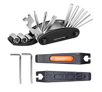 QKURT Conjunto de kit de reparación mecánico de bicicletas(Palanca de neumático de bicicleta, Llaves Allen, Kit de llave inglesa multifunción 16 en 1) Herramienta de reparación de bicicletas