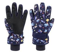 QKURT Guantes de esquí de Invierno para niños Estampado de Dinosaurio Espacial, Antideslizantes, de Poliuretano, para Trineo, Resistentes al Viento, para Clima frío, para Nieve, de 4 a 9 años.