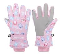 QKURT Guantes de esquí para niños, Antideslizantes, de Poliuretano, cálidos, para Invierno, Trineo, Ciclismo, térmicos, Resistentes al Viento, para Clima frío, Nieve, Color Rosa, búho, de 2 a 9 años
