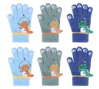 QKURT Guantes Mágicos para Niños, 3 Pares Guantes Cálidos Elásticos para Niños Guantes de Punto Unisex Guantes con Dedos Completos Mitones de Invierno para Niños Pequeños Guantes Térmicos
